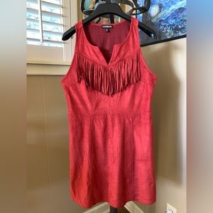 Faux suede sleeveless fringe mini dress